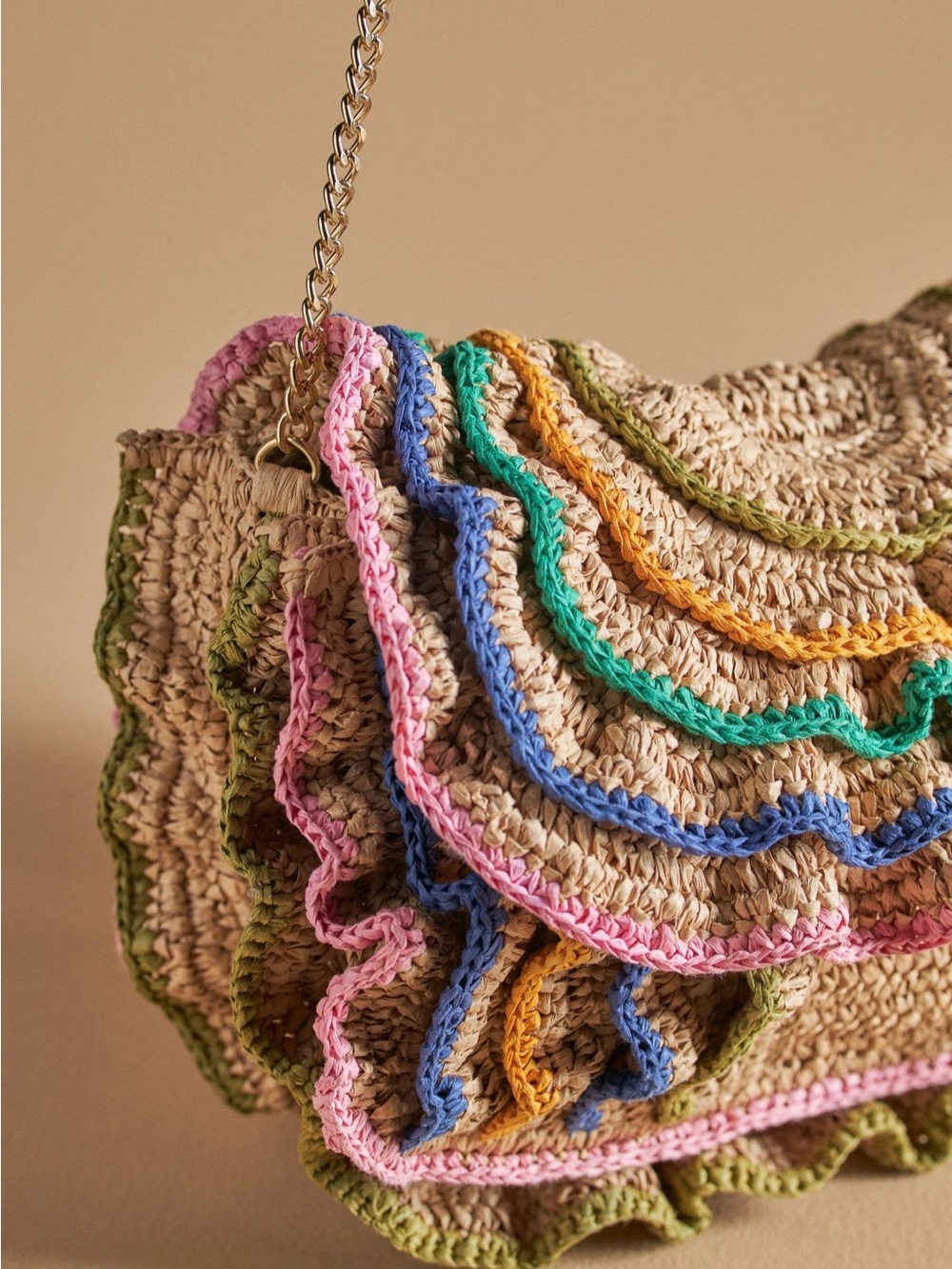 Handwoven Multicolor Rafia Ruffle Clutch Bag - Picture 2 of 7